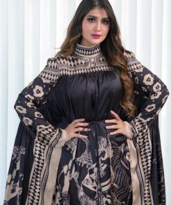 Alternative view of أوبرا فاشن - جلابية سهرة قماش حرير لون اسود وذهبي