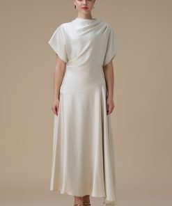 اكتان - فستان سكري ميدي بقصة انسيابية وأكمام واسعة