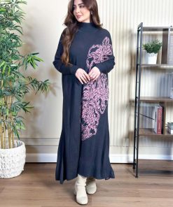 Alternative view of أوبرا فاشن - فستان شتوي هاي نك بطبعات وردية