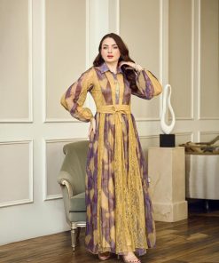 Alternative view of أوبرا فاشن - فستان شيفون مشجر مع دانتيل أنيق