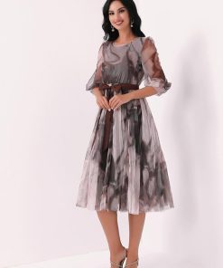 Alternative view of تريجر آيلاند - فستان قصير مشجر ساتان و اكمام تل