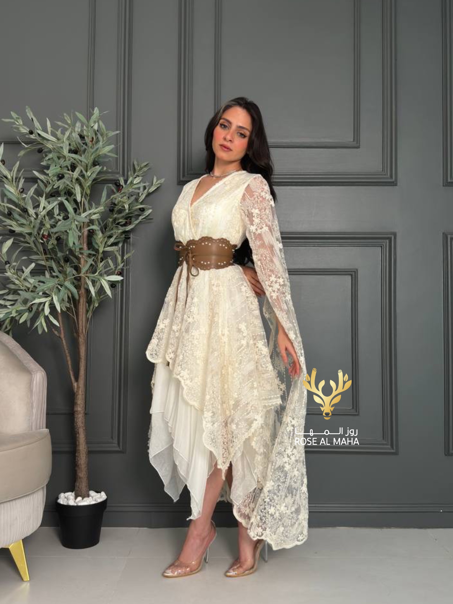 روز المها - فستان عيد دانتيل بأكمام - الصورة 4