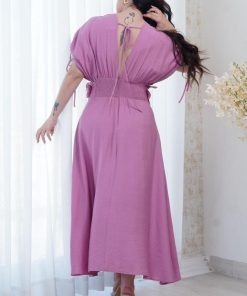 Alternative view of أوبرا فاشن - فستان ناعم لون زهري مزين بورود ثلاثية الابعاد بالخصر