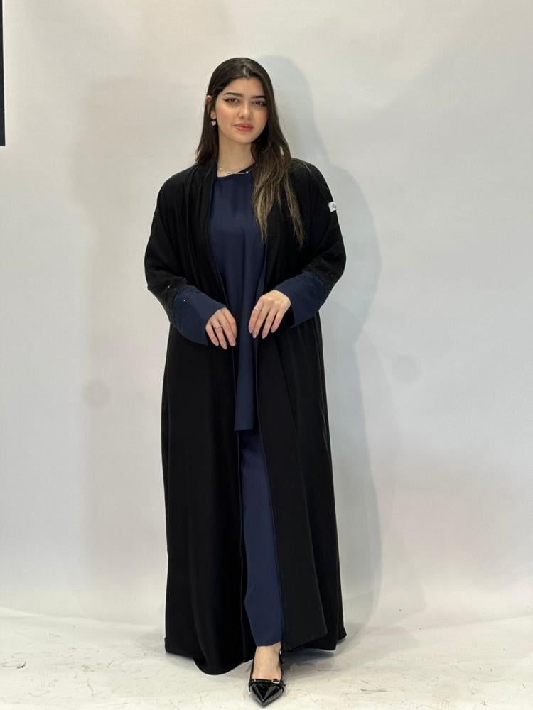 مارينا للعبايات - عباية السفر كم كحلي بكرستال - Image 2