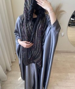 مارينا للعبايات - عباية بشت سلفر لامع طرحه ساده