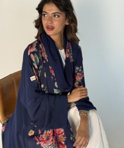 عزة المتميزة - عباية الحرير بالورود كحلي