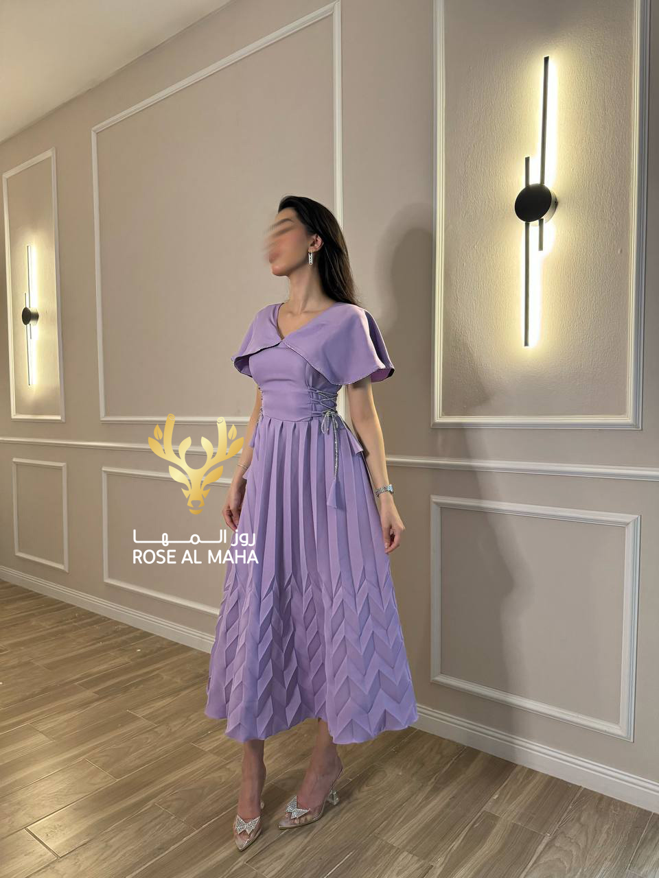 روز المها - فستان موف بيليسيه بربطات جانبية - Image 2
