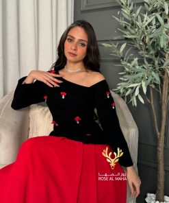 Alternative view of روز المها - فستان اسود واحمر كم طويل
