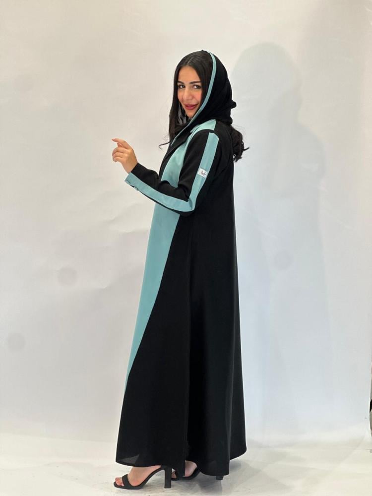 مارينا للعبايات - عباية بليزر اسود و تركوازي - الصورة 3