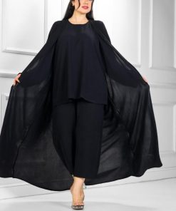 Alternative view of عبايات روزا - العباية الملكية السوداء (3 قطع): مهابة اللون الأبدي وكينونة الكريب الناعم