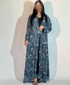 مارينا للعبايات - عباية شيفون مشجر تركوازي