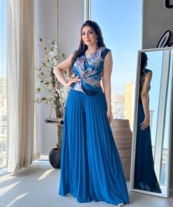 أوبرا فاشن - أفرول طويل استرتش سماوي مكسر من الاسفل