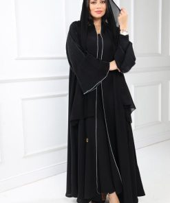 Alternative view of عبايات روزا - عباية دبل كلوش منسوجة من قماش الكريب الطايح مع طرحتها