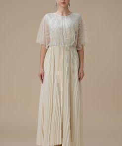 اكتان - فستان بليسيه طويل سكري