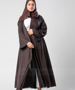 Alternative view of دار امتنان - عباية كلوش صيفية بقماش حراير بني مخطط بتصميم A LINE أنيق- 1320