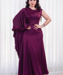 Alternative view of أوبرا فاشن - جلابية لون عودي بكم واحد مزينة يورد ثلاثي الابعاد بالصدر والكم