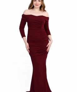 تريجر آيلاند - فستان ناعم طويل كريب بأكمام أوف شولدر