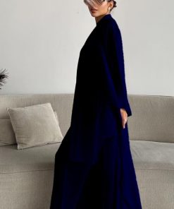 دار امتنان - عباية كحلية صيفية ثلاث قطع بتصميم عصري من الحرير المغسول- 1560