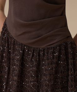 Alternative view of اكتان - فستان طويل بني بدانتيل مطرز