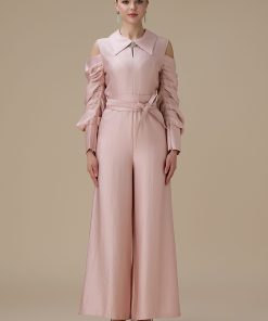 اكتان - جمبسوت وردي أكمام مكشوفة ببقصة بنطال واسع