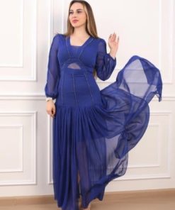 أوبرا فاشن - فستان سهرة شيفون حرير مع خطوط كرستال وقصة كسرات من الأسفل طبقات