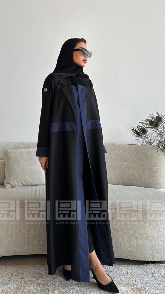 دار امتنان - عباية سوداء نصف كلوش كحلي بياقة جاكيت بقماش بارد- 1470 - Image 7