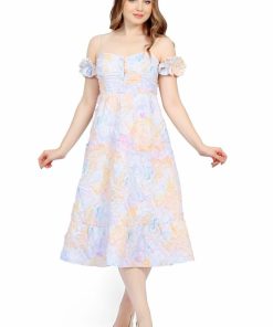 Alternative view of تريجر آيلاند - فستان ميدي اوف شولدر و كشكشة على الاكتاف