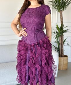 Alternative view of أوبرا فاشن - فستان سهرة ميدي قماش ستان حرير مكسر لون رماني