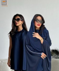 دار امتنان - بكج الأزرق الداكن عباية بشت مع طقم حريري أنيق- 1576