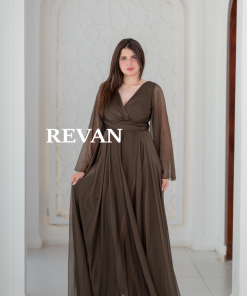 Alternative view of ريفان - فستان شيفون بأكمام طويلة وقصة كسرات ناعمة