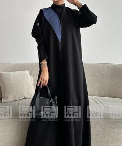 دار امتنان - عباية سوداء صيفية بتفاصيل كحلية أنيقة- 1484