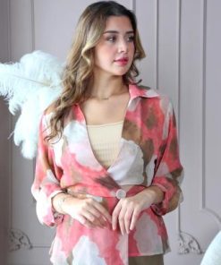 أوبرا فاشن - بلوزة مشجره شيفون بتشجيرة متداخله اكمام طويلة