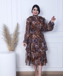 أوبرا فاشن - فستان مشجر شيفون لون بني