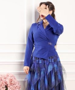 أوبرا فاشن - جاكت رسمي لون كحلي بكسرات لف على اكسسوار