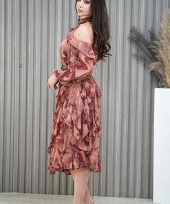 Alternative view of أوبرا فاشن - فستان ميدي شيفون مشجر اكمام طويلة ودرابية من الاسفل