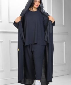 Alternative view of عبايات روزا - ثلاثية سيدرا عباية+ صديري + بنطلون رصاصي غامق من قماش الكريب الناعم مع طرحه مجاناً