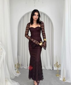 بينوش - فستان سهرة دانتيل أنيق باكمام طويلة