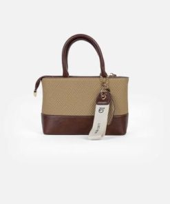 أوبرا فاشن - شنطة يد لوسيندا قماش وجلد بلون بيج غامق
