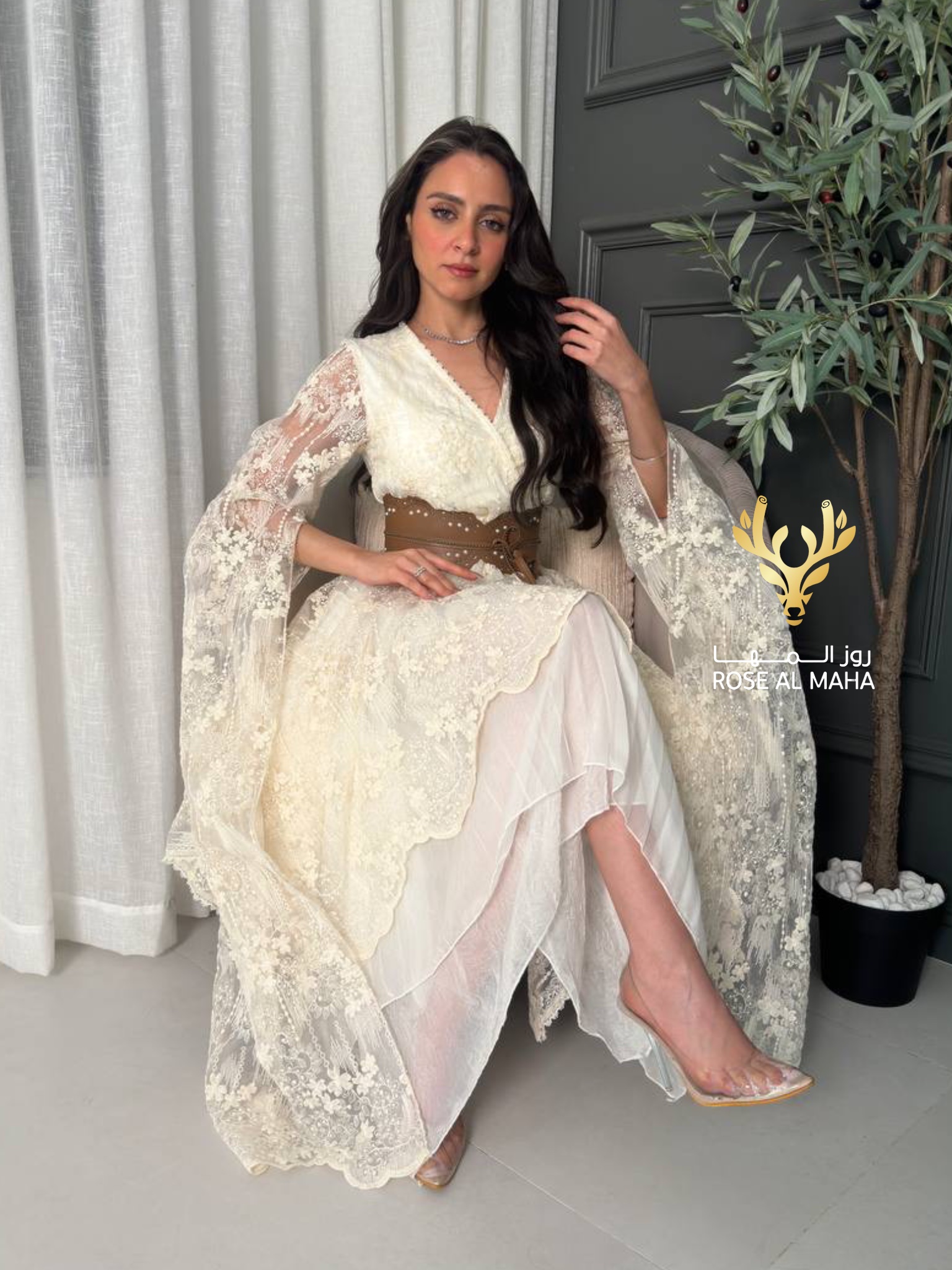 روز المها - فستان عيد دانتيل بأكمام - الصورة 5