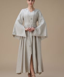 Alternative view of اكتان - جلابية طويلة بيج بتطريز ناعم وقصة محددة