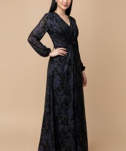 اكتان - فستان مخملي بطبعة زهور بعقدة من الخصر