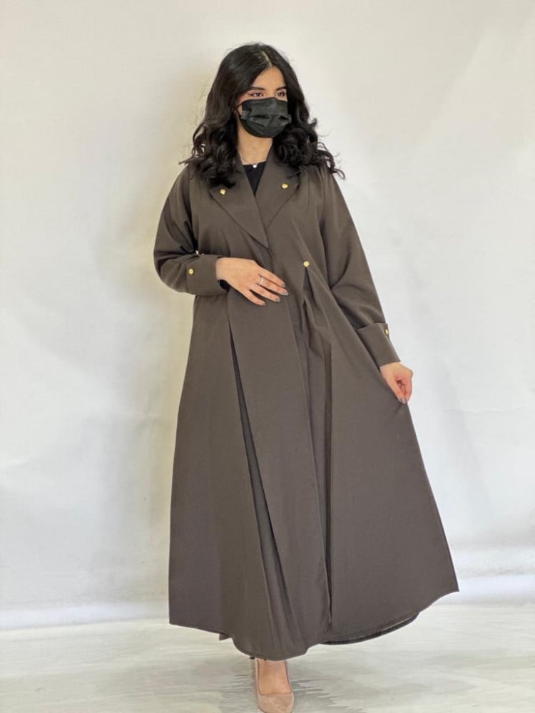 مارينا للعبايات - عباية كريب كتان لون بني فاتح - الصورة 3