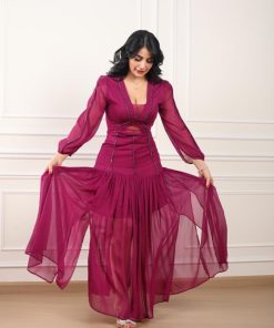 Alternative view of أوبرا فاشن - فستان سهرة شيفون حرير كسرات مع خطوط كرستال