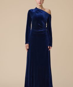 اكتان - فستان سهرة كحلي طويل أوف شولدر