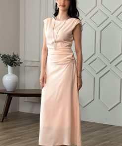 اكتان - فستان درابيه بتأثير ثنيات لون برتقالي فاتح