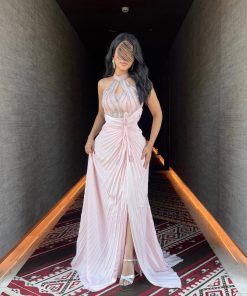 لورا فاشن - فستان لورا الوردي البليسيه الفاخر