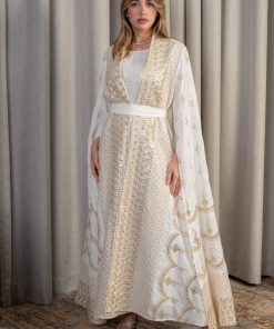 Alternative view of لورا فاشن - جلابية بيضاء فاخرة بتطريز ذهبي ناعم ولمسة ملكية أنيقة