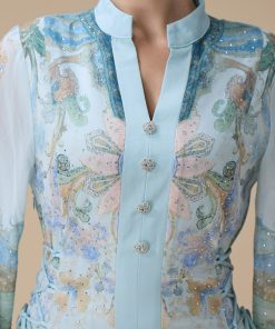 Alternative view of اكتان - جلابية شيفون مطرزة طويلة بنقشات فنية وأكمام واسعة