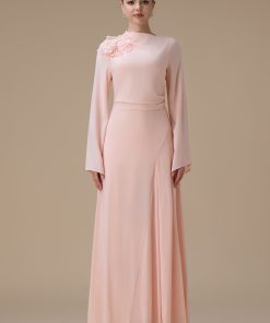 Alternative view of اكتان - فستان طويل وردي فاتح بتفصيل زهرة أنيق