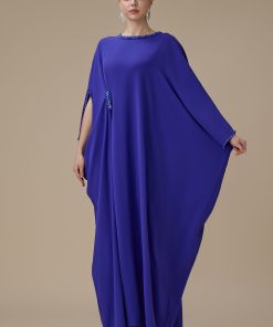 اكتان - جلابية أنيقة باللون الأزرق بتطريز خرزي